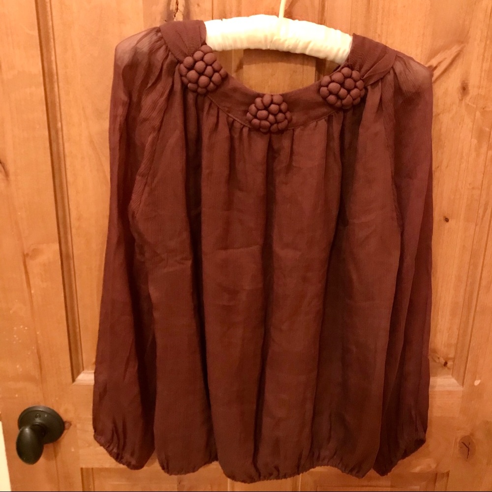 Bianco Levrin Flowy Brown Springtime Blouse